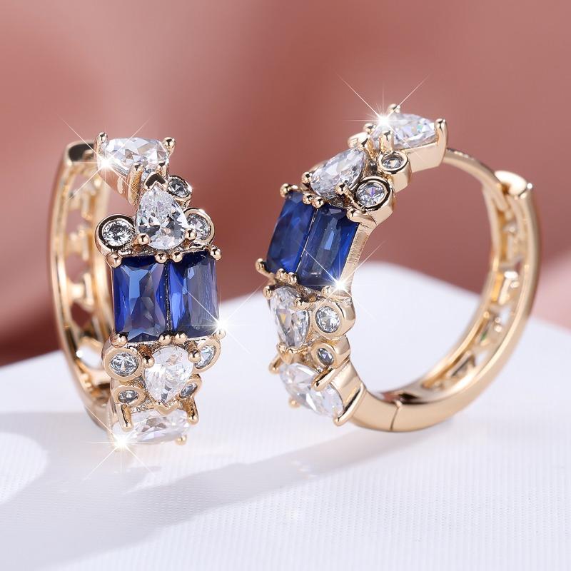 Fashionable Champagne Gold Rectangular All White Diamond Water Drop Love Earrings Exquisite Women's Fashion Earrings