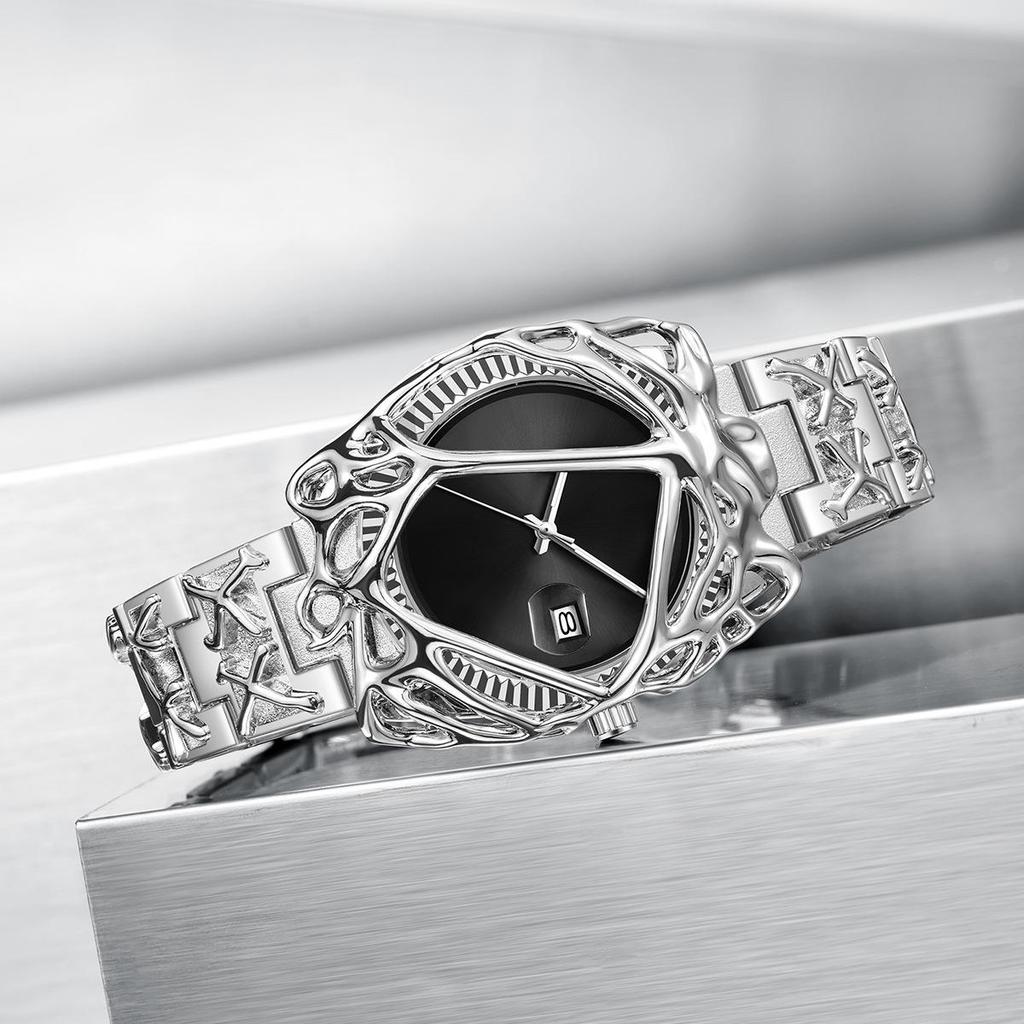 Y2K Ретро Часы Мода Гетеротипный Дизайн Мужские Кварцевые Часы Нержавеющая Сталь Водонепроницаемые Светящиеся Дата Наручные Часы