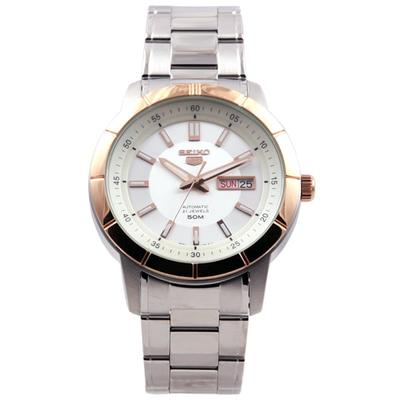 Мужской SNKN56K1 (Seiko5 SS браслет PG безель WH) Круглые часы серебряные аналоговые