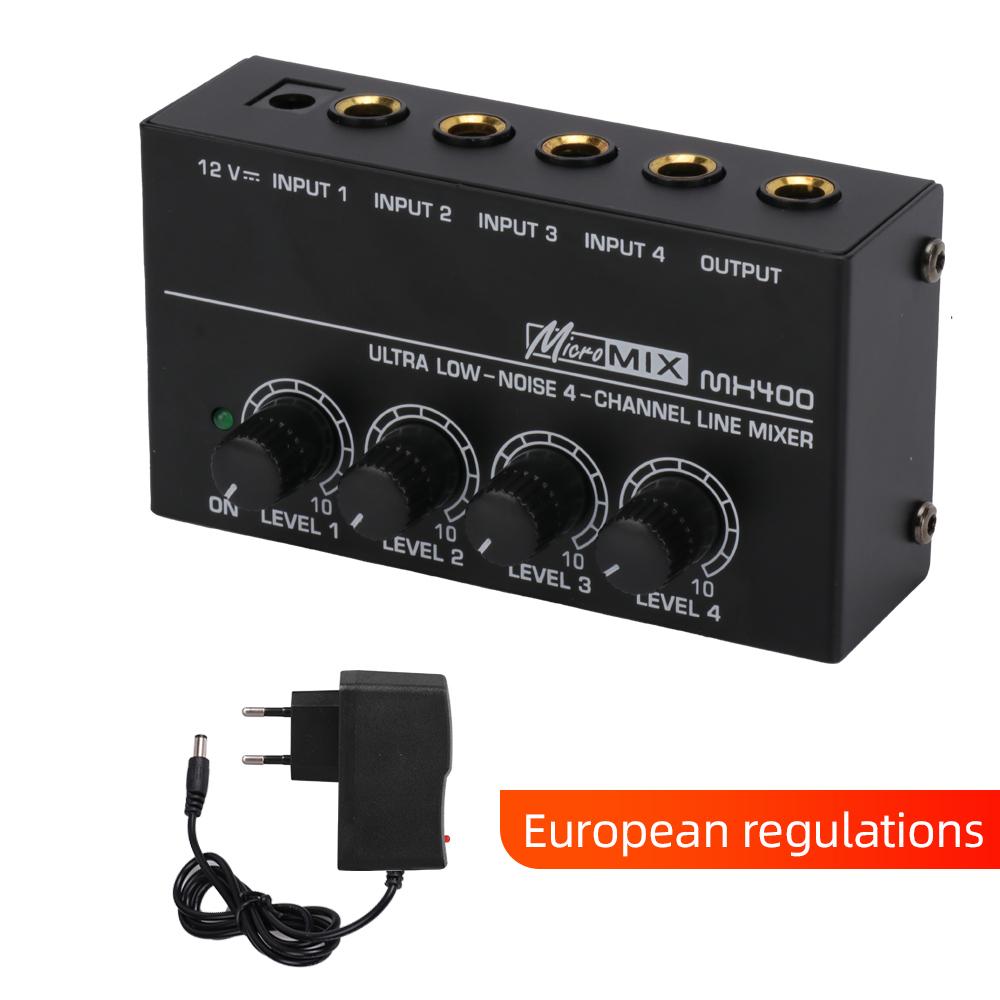 4-канальный линейный микшер Мини-микшер DC 12V Простое управление Аудиомикшер Сверхнизкий уровень шума 4 входа 1 выход с адаптером питания