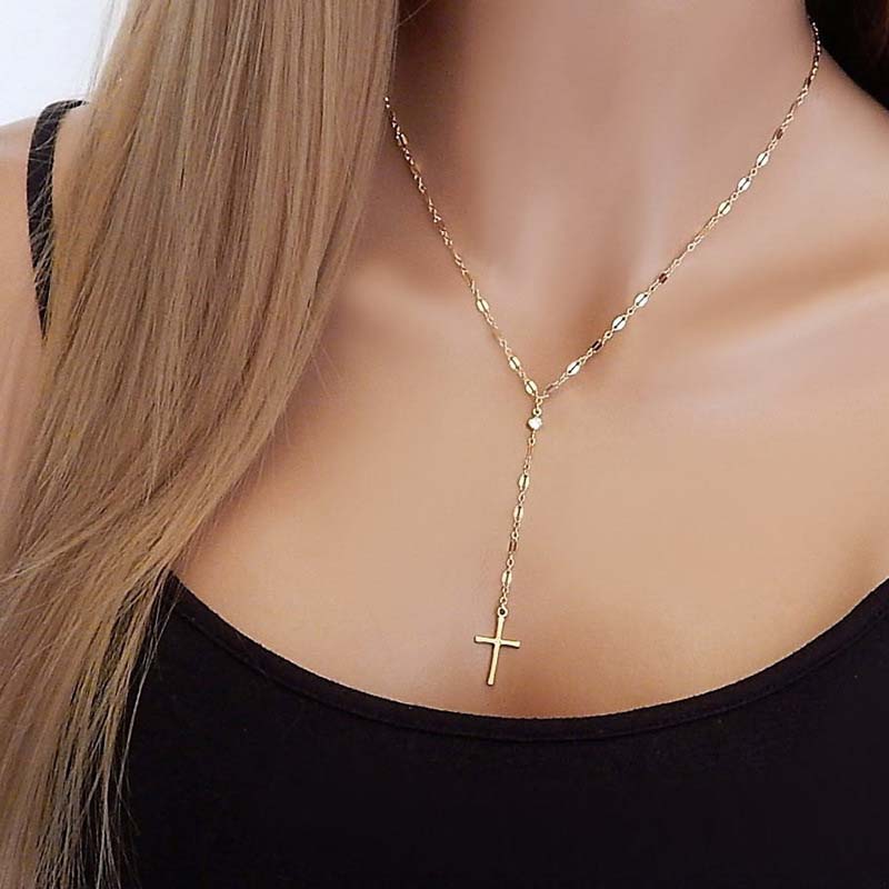 Vintage Gold Cross Pendant Necklaces for Women Girls Simple Metal Clavicle Chain Charm Necklace Jewelry Gifts