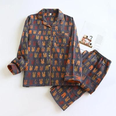 Пижамный комплект для пары на весну и осень из 100% хлопка с длинными рукавами для мужчин и женщин, состоящий из двух частей, симпатичная домашняя обстановка