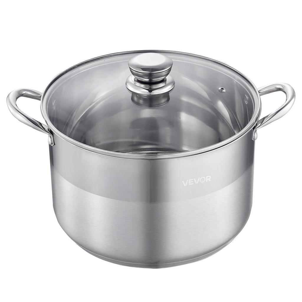 Stainless Steel Stock Pot, 11.4 L Stainless Steel Stockpot with Glass Lid, PFOA-Free, PFAS-Free, Compatible with Gas Stoves, Induction Cooktops,