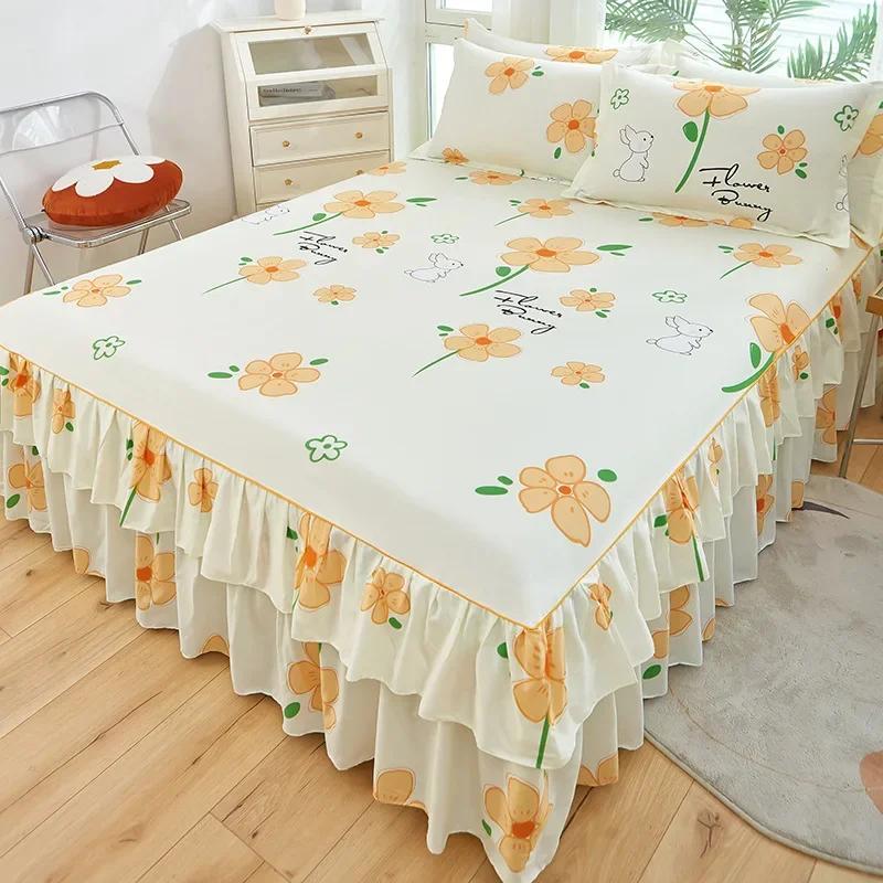 Покрывало для кровати в пасторальном стиле colchas de cama matrimonial Двойная кружевная юбка для кровати King Bedsheets Skirts (наволочку нужно заказать)