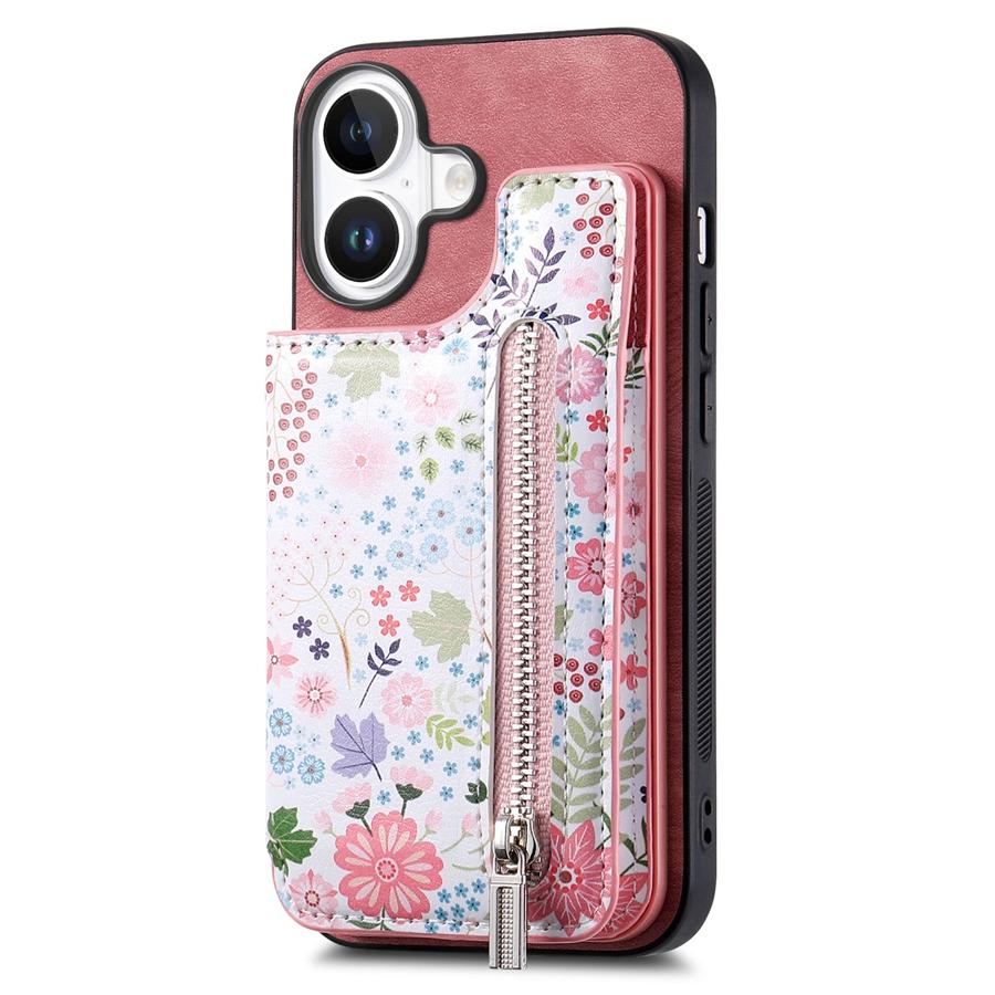 RFID Blocking Zippered Wallet Phone Case with Card Slot & Stand for iPhone Samsung Xiaomi Google Magnetic Car Mount Stylish Floral Print Phone Cover