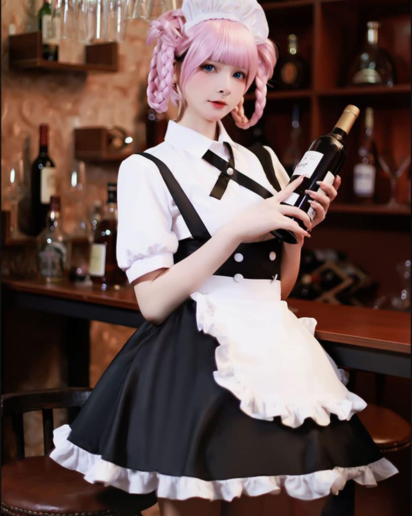 Milky Time Yofukashi No Uta Nanakusa Nazuna Cosplay Halloween Costume, Short Sleeve Maid Dress (L)