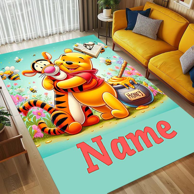 Personalized Name Winnie Pooh Living Room Non-Slip Area Rug Soft Carpet for Bedroom Kids Playroom Sofa Office Home Decor Doormat