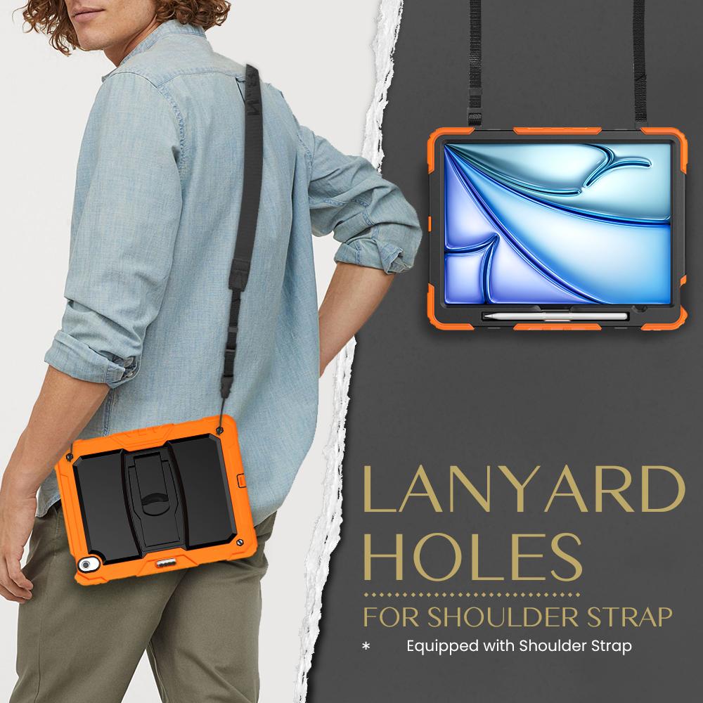 Для iPad Эйр 13 (2025)/(2024) Чехол для ПК + силиконовая подставка для планшета с отделением для ручки и плечевым ремнем