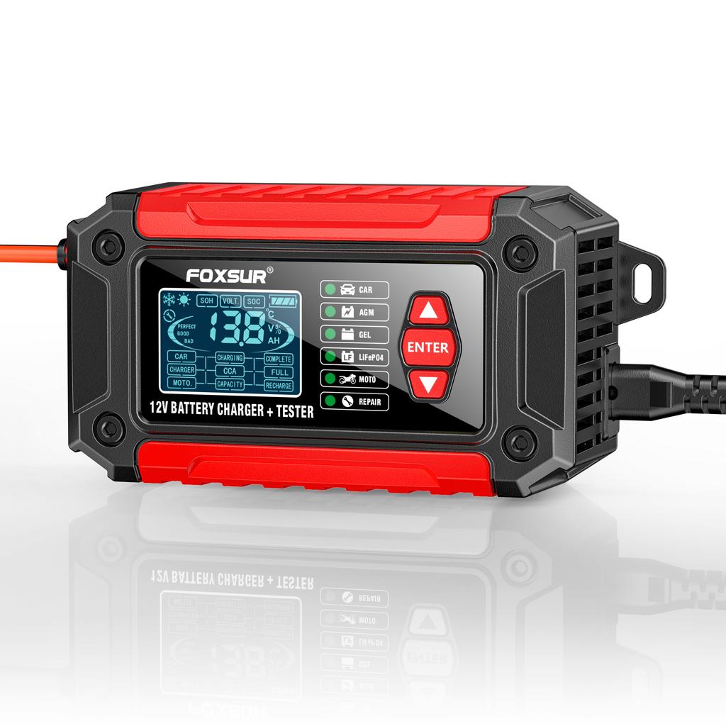 Автомобильное зарядное устройство для аккумулятора 12 В 2 в 1 интеллектуальный тестер аккумулятора зарядное устройство для ремонта автомобиля ЖК-дисплей AGM LiFePO4 свинцово-кислотный