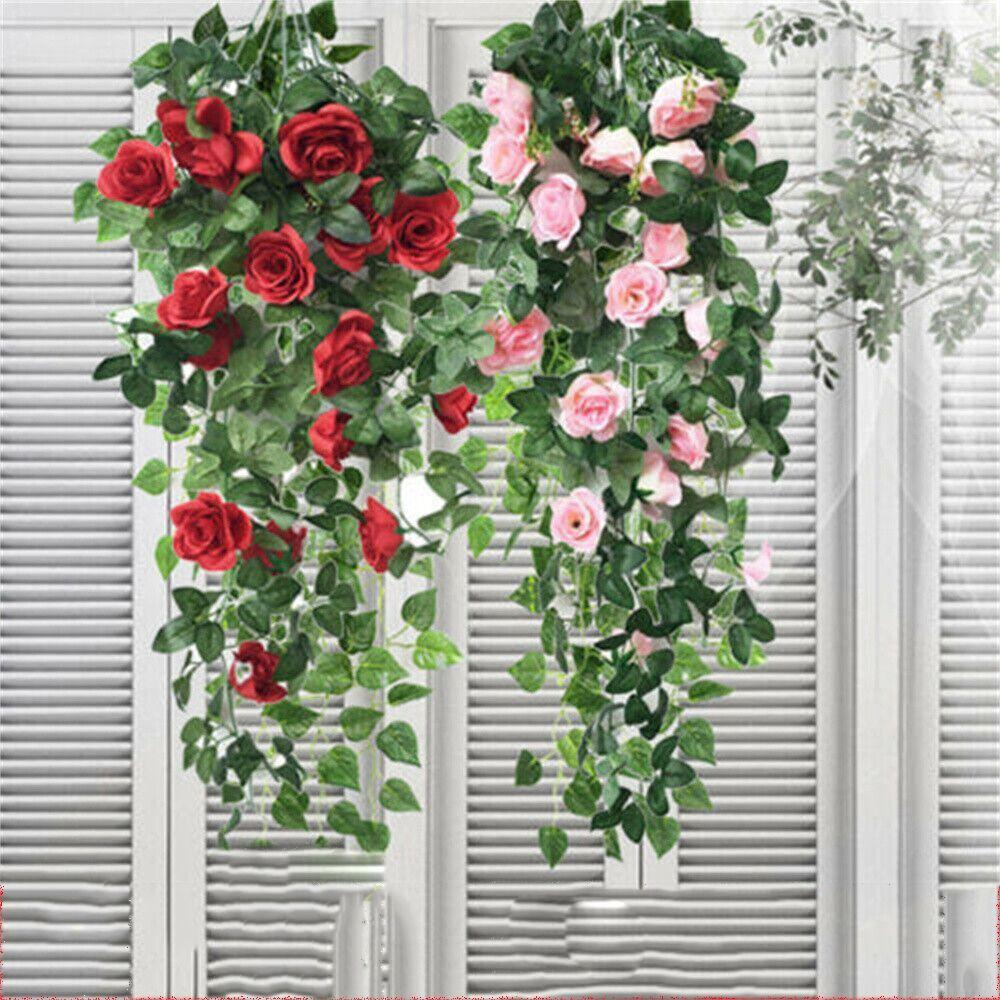 18 Heads Home Vine Hanging Artificial Vine Plant Garden Decor Fake Rose Flowers