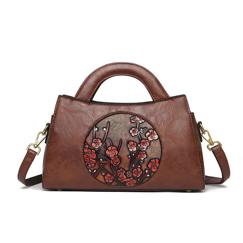 Премиальная текстура большой емкости винтажная китайская резная сумка - тисненая этническая сумка через плечо для женщин