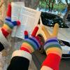 New Winter Color Striped Gloves Female Cycling Skiing Warm Windproof All-inclusive Sub-fingers Students Can Drive