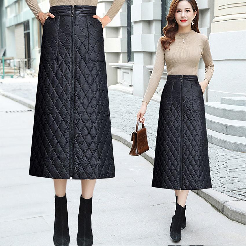 Down Cotton Skirt Women Autumn Winter New High Waist Medium Length Thickened