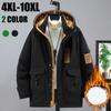 Men's Winter Plus Size Workwear Hooded Cotton Coat Fat Man Mid-length Jacket Casual Warm Cotton Jacket 4XL-10XL