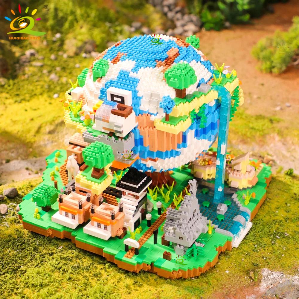 HUIQIBAO 5452PCS MOC The Earth Village Model Micro Building Blocks Architecture Style Brick for Kid Children Construction Toys