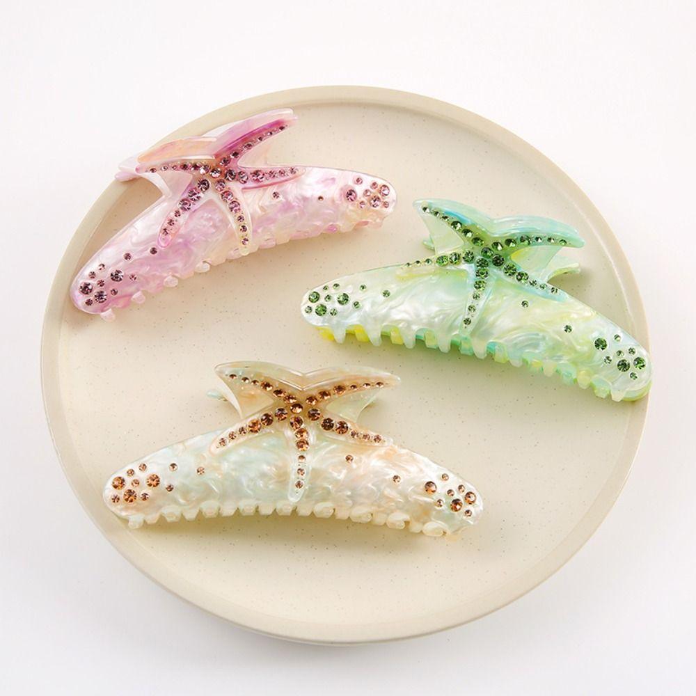 Acetic Acid Starfish Acetate Hair Clip Elegant Crystal Shell Hair Claw Rhinestone Shark Clip Beach