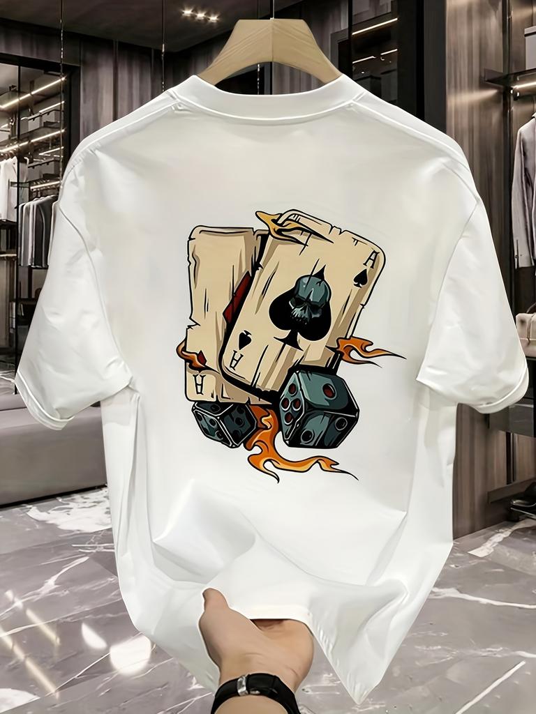 Mens Printed TShirt Loose Large Summer Casual Short Sleeve Top Cartoon Game Controller and Flame Pattern