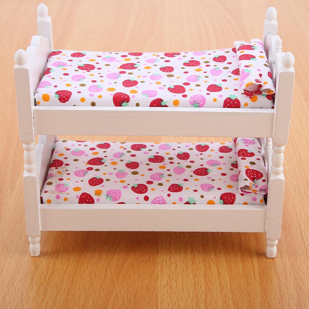 1:12 Doll House Mini Furniture Children Bedroom Model Bunk Bed Toys(Pink Strawberry)