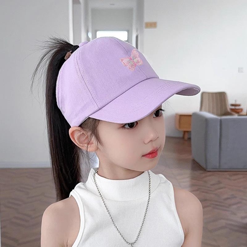 Комплект из 1 детской шапки, летние пустые цилиндры, детские шапочки с язычком утки, шляпы от солнца с вышитым бантом для девочек, бейсболки с завязанным хвостиком