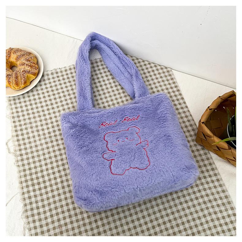 Bear Design Adorable Plush Tote Bag In Various Colors For Trendy Everyday Fashion
