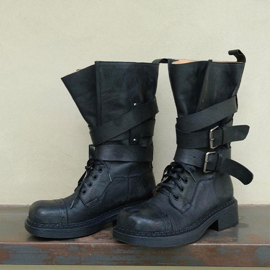 Версия из коровьей кожи~ Пустошь, красивые локомотивные женские ботинки из натуральной кожи, с широким голенищем, ботинки Мартин, женские зимние ботинки на толстом каблуке, средней высоты, ботинки рыцаря