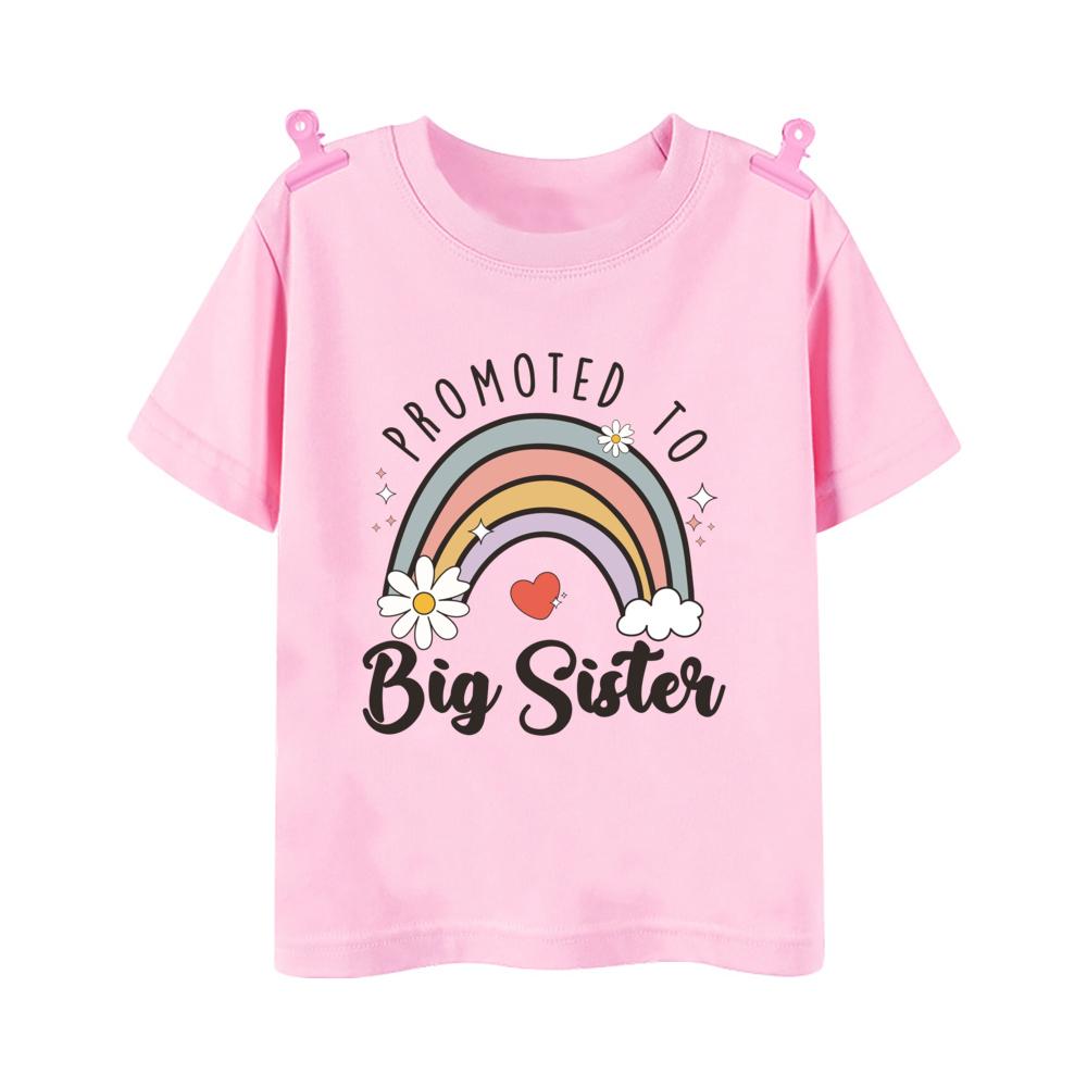 Promoted To Big Sister Printed Baby Announcement Shirt Kids TShirt Children Short Sleeve Tops Girls Tee Shirts Summer Clothes