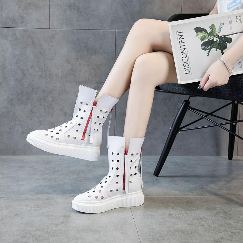 Модные женские ботинки из воловьей кожи с полыми отверстиями, лето 2024 г., новые туфли Matsuke на толстой подошве, женские модные ботинки на платформе с кисточками