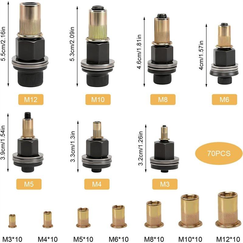 M-Modern-Rivet Nuts Set 7-Piece Rivet Nut Pliers, Insertion Nuts Hand Rivet Set With 70 Nuts