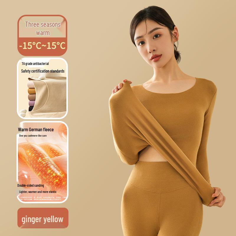 Женская немецкая бархатная бесшовная плюшевая теплая рубашка с круглым вырезом - утолщенная зимняя внутренняя одежда