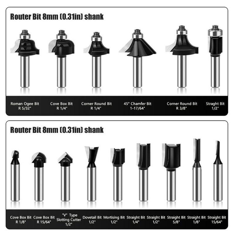 15 шт., набор фрез с хвостовиком 8 мм, прямая фреза для резки дерева, карбид вольфрама, резка, деревообработка