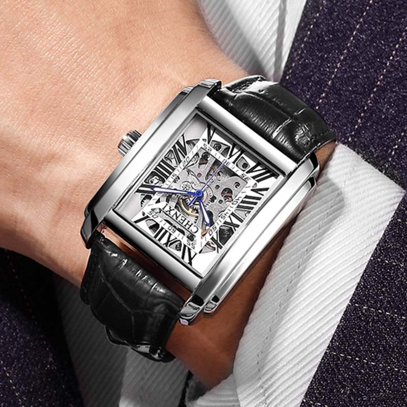 CHENXI Fashion Rectangle Watch Men Casual Watches Waterproof Automatic Mechanical Wristwatches Men Skeleton Watches Reloj