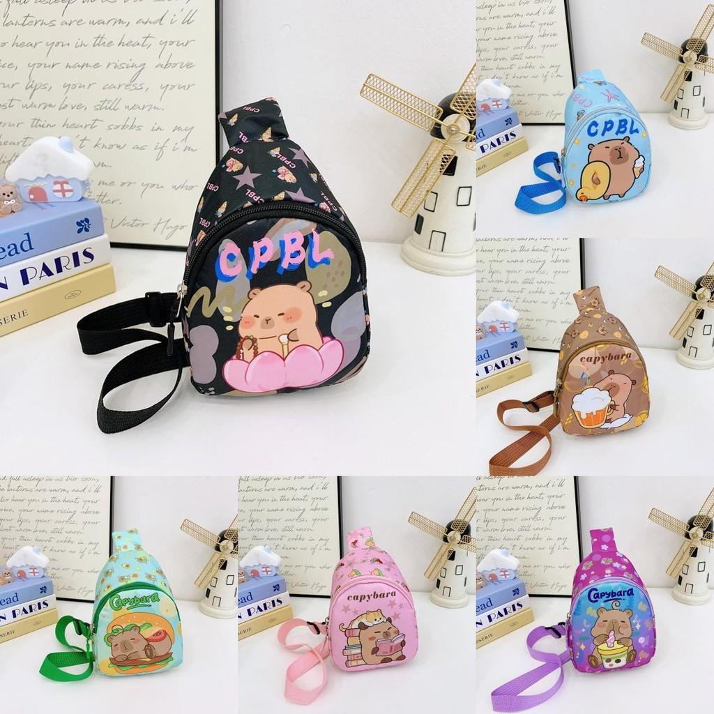 Cartoon Fun Capybara Kids Shoulder Bags Printed Animal Nylon Play Use Daily