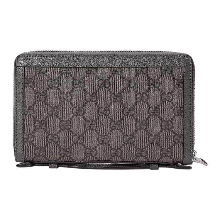 Gucci GG Supreme Zip Around Wallet Gray Canvas With Leather Trim Silver Hardware For Unisex Daily Use & Gifting