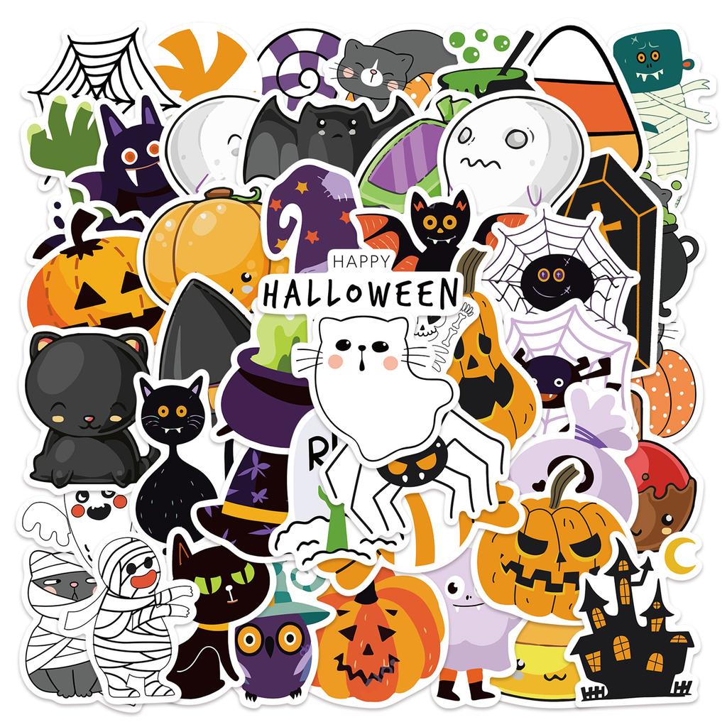 13 Models of 50 Halloween Holiday Decoration Graffiti Stickers Suitcase Computer Waterproof No Glue Stickers DIY