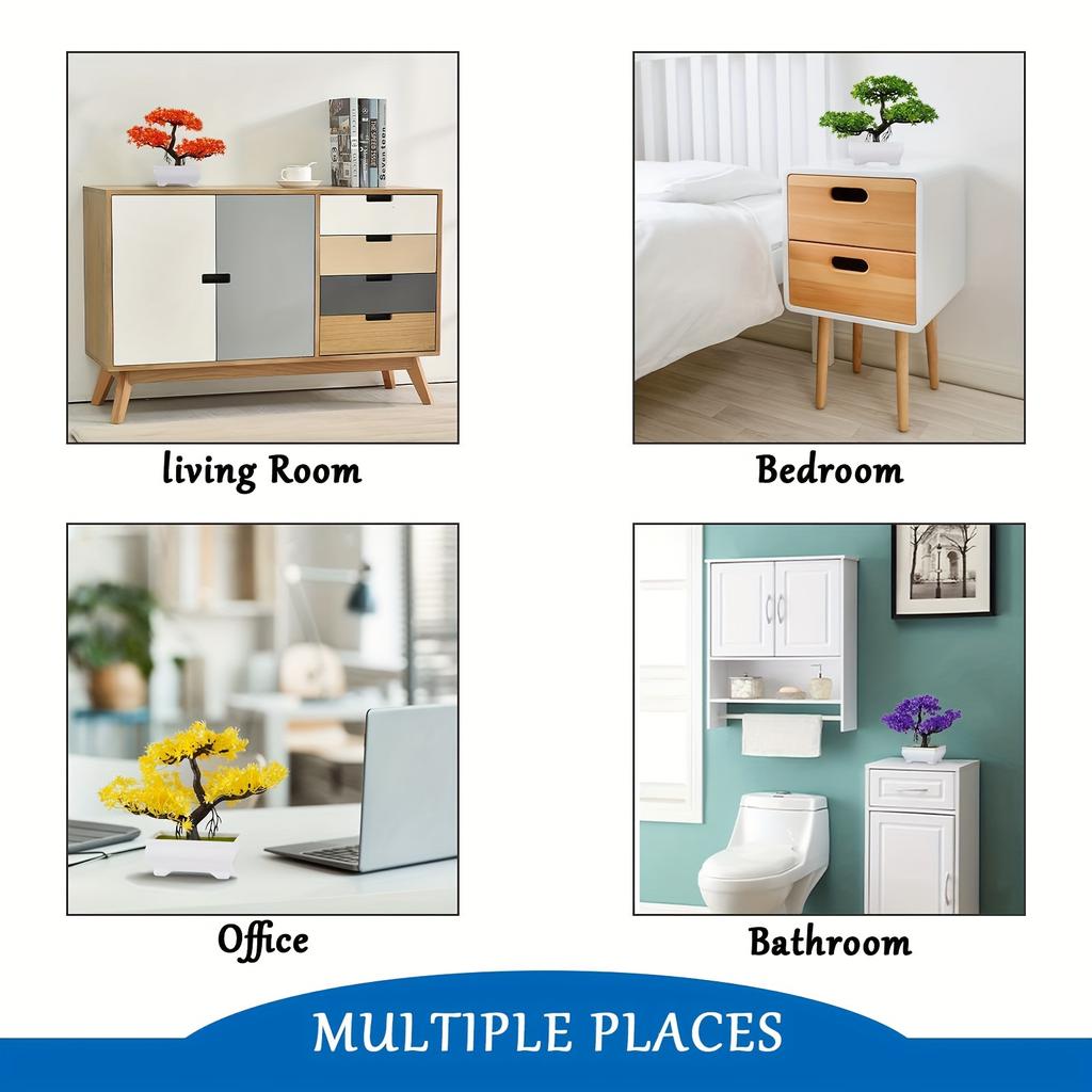 Миниатюрный искусственный бонсай из сосны — реалистичное белое растение в горшке для декора дома и офиса, идеально подходит для стола, полки или витрины