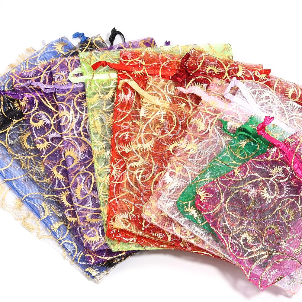10pcs/lot Organza Gifts Bags Colorful Candy Beads Drawstring Storage Pouches For DIY Christmas Party Gift Jewelry Packaging Bags