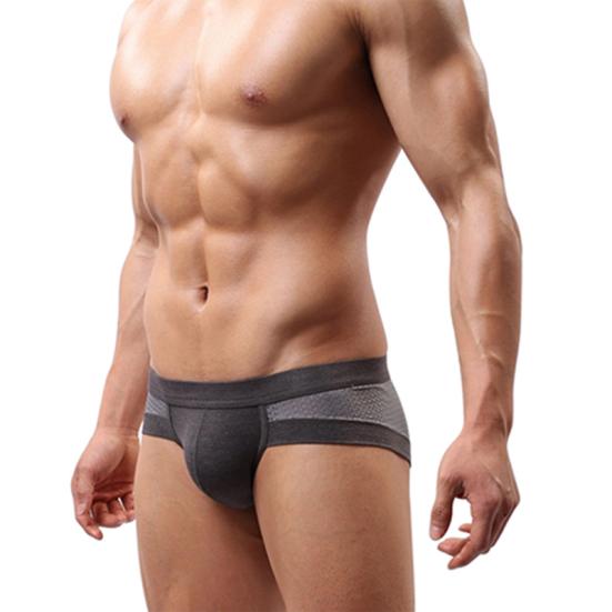 Men's Sexy Mesh Modal Triangle Underwear Breathable Solid Briefs Underpants