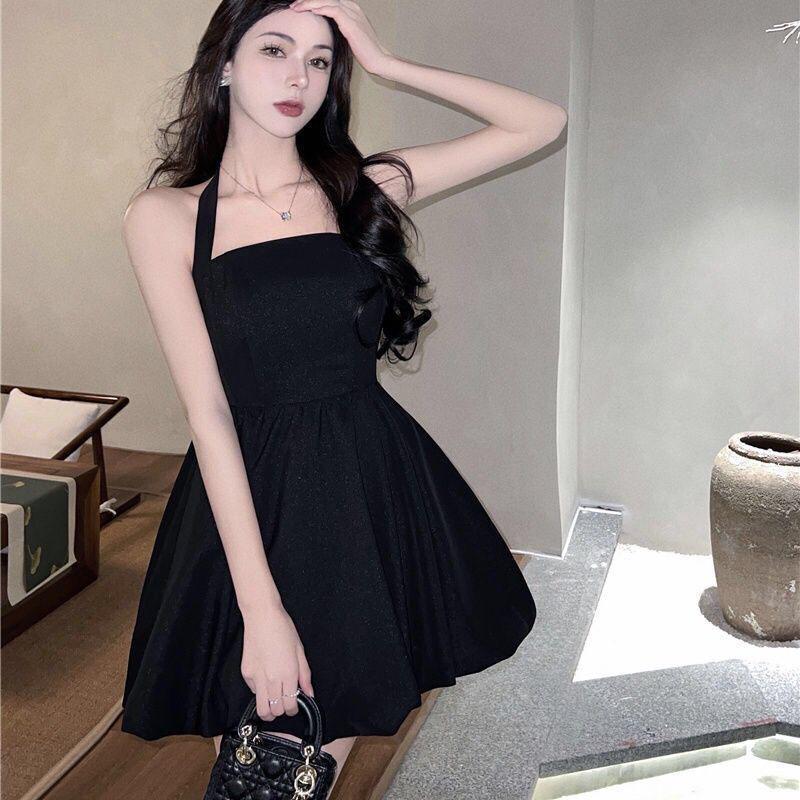 Черное платье, женское летнее платье с бретельками, платье трапециевидного силуэта, женское однотонное тонкое платье, короткое платье