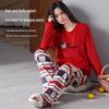 Женская Рождественская пижама с плюшевым мишкой из красного велюра - Теплая, дышащая, повседневная домашняя одежда из кораллового флиса для осени, зимы, весны