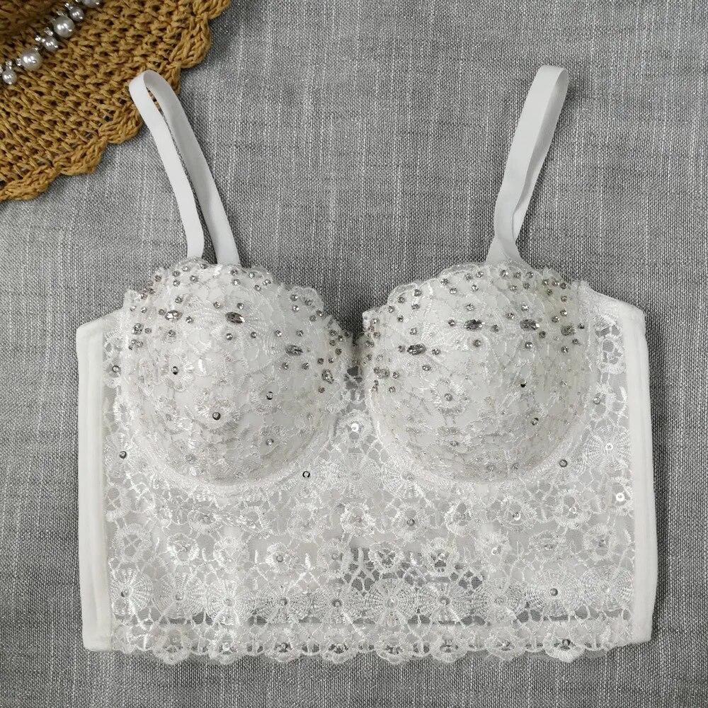 Укороченные топы yushutiff, кружевной женский корсет со стразами, летний бюстгальтер пуш-ап, укороченный бюстгальтер без косточек, женский бюстье, Femme Mujer, одежда