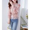 Весна 2025 Шифоновая блузка Ароматные рукава-буфы Женский топ Модная оборка Цветочный Свободный Цветочный