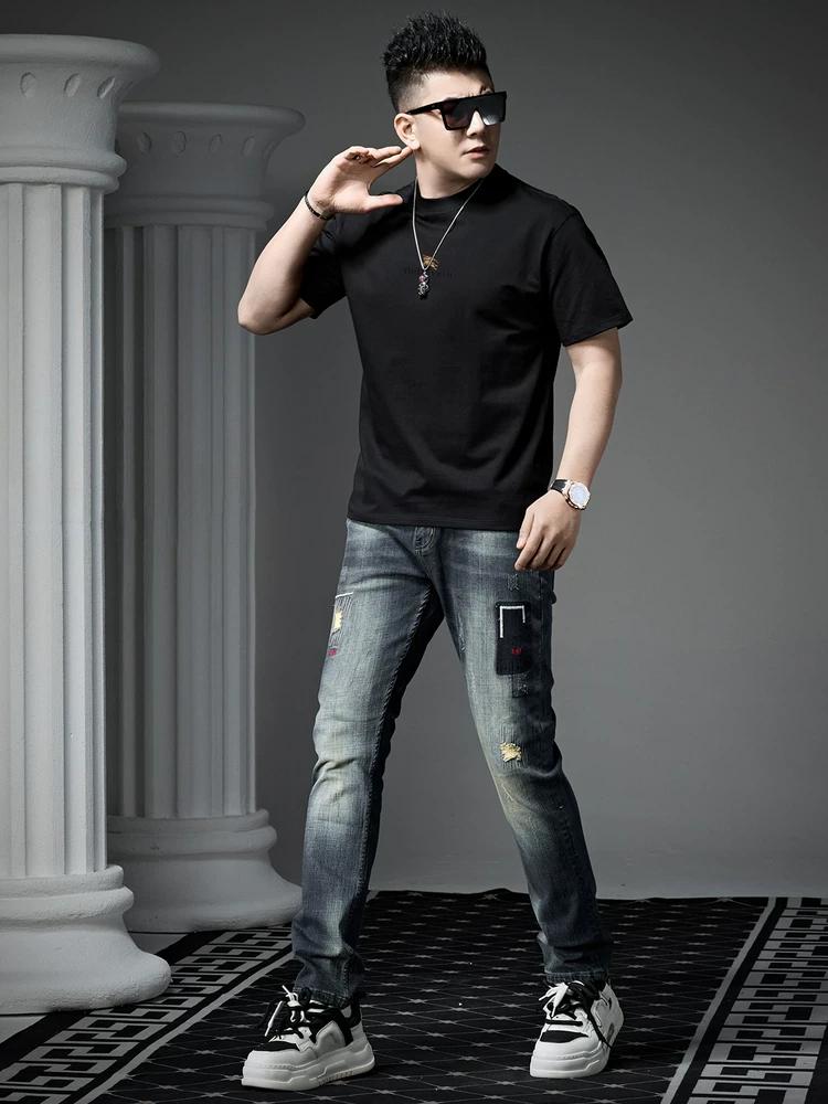 European Style Trendy Letter Print Short-Sleeve T-Shirt for Men, Summer Loose Fit Half-Sleeve Tee, Men's Round Neck Casual Top