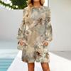 Fashion Womens Long Sleeve A Line Dress Fall Casual Pullover Crewneck Loose Fit Dress With Pockets