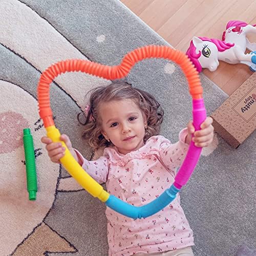 16 Pack Pop Tubes, Multi-Color Stretch Tubes Sensory Toys, Fidget Toys for Adults & Kids, Stress & Anxiety Relief Sensory Stretch Tubes
