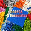 1000-Piece Classic Building Blocks Set, Compatible with Major Brands, Includes Three 20x20 Baseplates, Expandable with Additional Building Blocks, 10