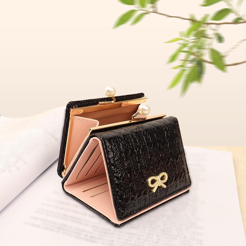 Korean Style Women's Tri-Fold Wallet - Cute Butterfly Design, Compact Card Holder