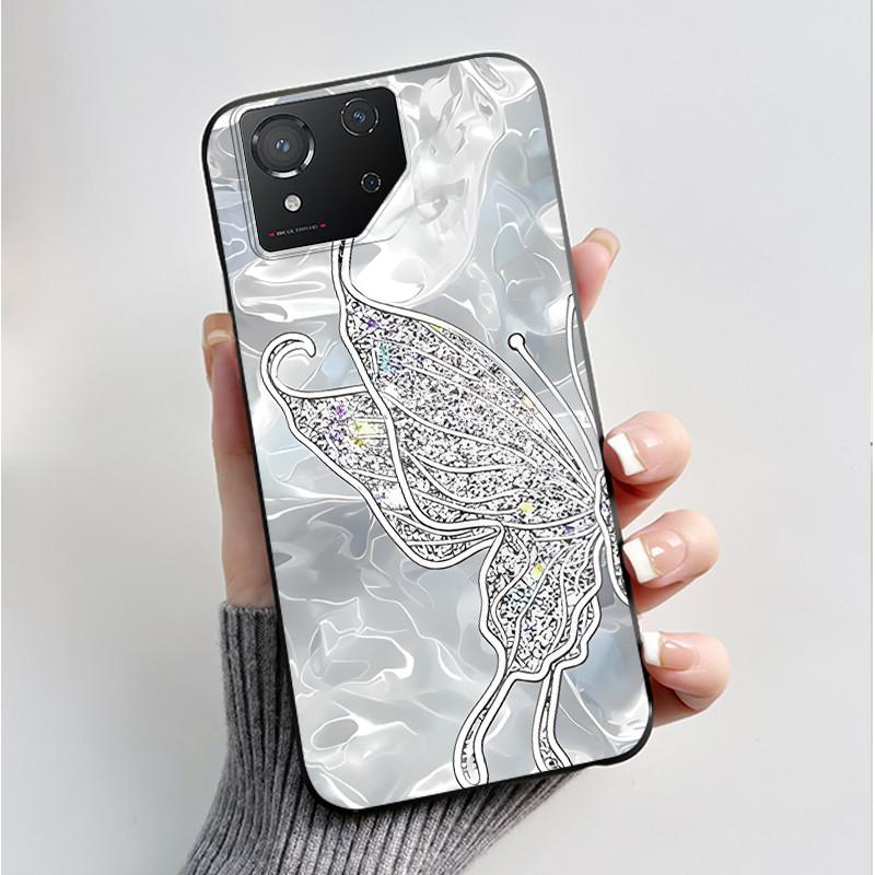 Чехол для ASUS ROG Phone 8 Чехол для ROG Phone 8 Pro Capa Мягкий Силикон Черный Корпус Чехлы для Телефона с Милым Цветочным Мультяшным Принтом