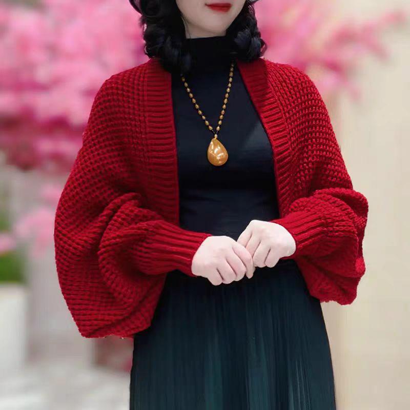 Женская вязаная шаль с длинным рукавом 2024 - Универсальный, модный кардиган для весны и осени, свободный и теплый, с элегантным стилем.