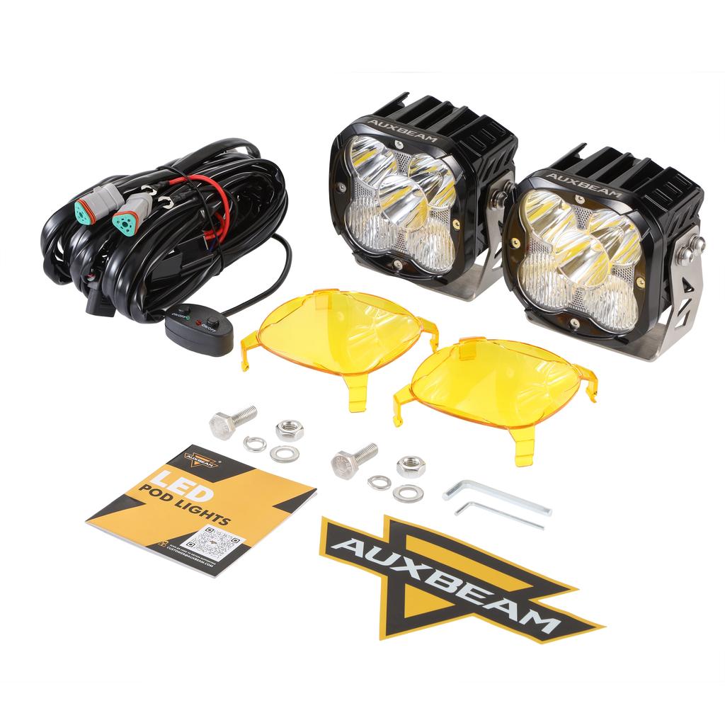 AUXBEAM 4,5-дюймовые светодиодные модульные фары Spot / Flood / Combo для езды с янтарными ДХО и крышкой, рабочий свет для квадроцикла, внедорожника, грузовика, пикапа
