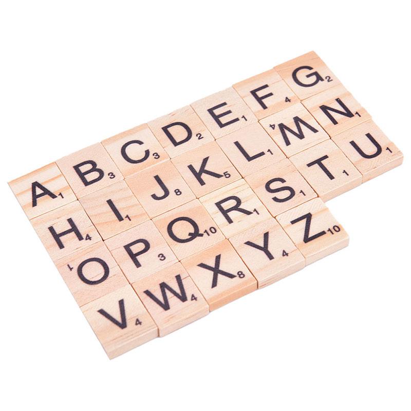 100 шт. деревянных плиток алфавита Scrabble черные буквы и цифры цифровая головоломка